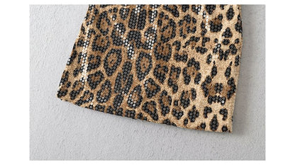 High Waist Leopard Print Sequin Mini Pencil Skirt