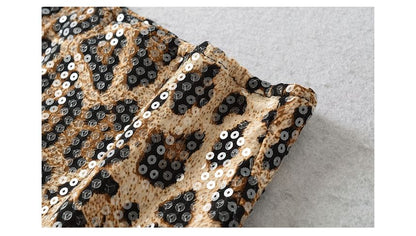 High Waist Leopard Print Sequin Mini Pencil Skirt