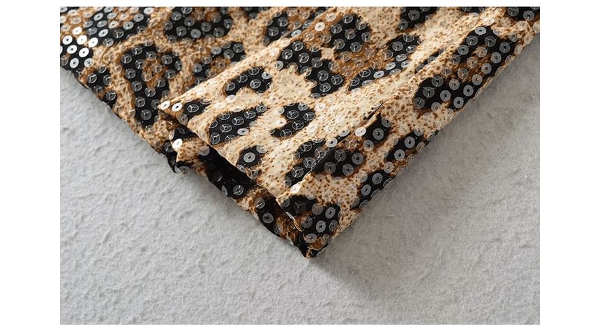 High Waist Leopard Print Sequin Mini Pencil Skirt
