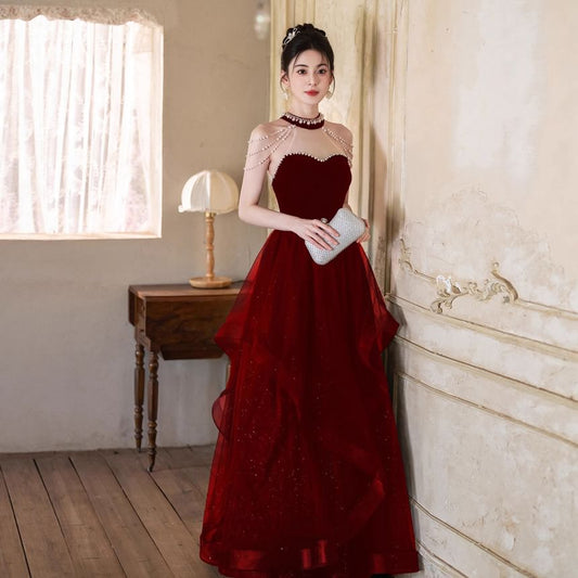 Sleeveless Velvet A-Line Evening Gown