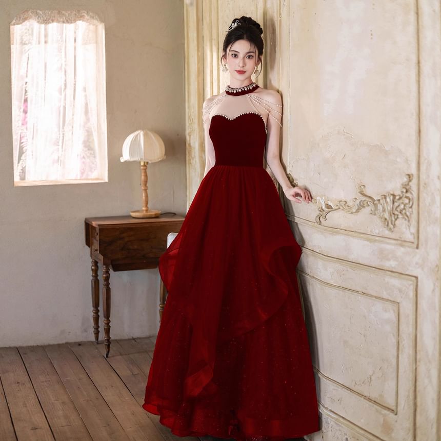 Sleeveless Velvet A-Line Evening Gown