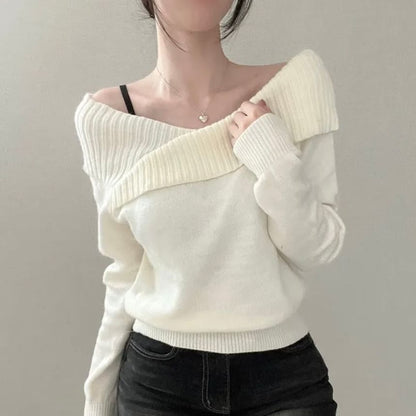 Ribbed Off-Shoulder Sweater with Solid Finish