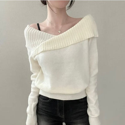 Ribbed Off-Shoulder Sweater with Solid Finish