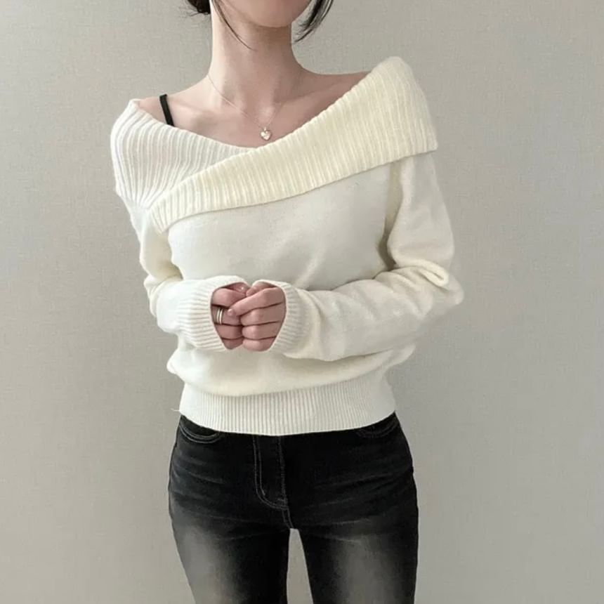 Ribbed Off-Shoulder Sweater with Solid Finish