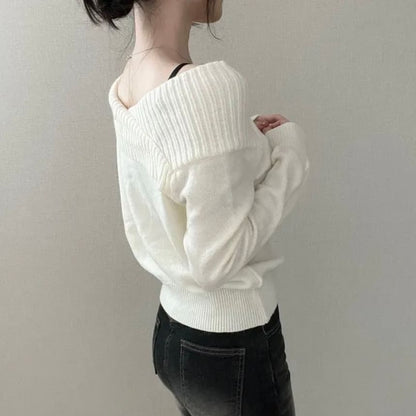 Ribbed Off-Shoulder Sweater with Solid Finish