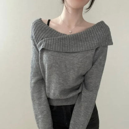 Ribbed Off-Shoulder Sweater with Solid Finish