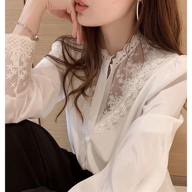 Lace Insets Button-Up Shirt with Full Sleeves