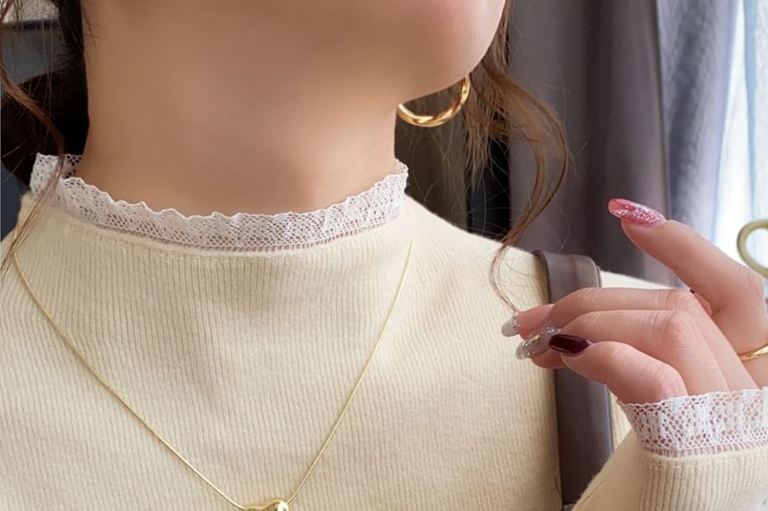 Mock Neck Lace Trim Knit Top