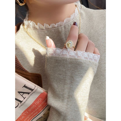 Mock Neck Lace Trim Knit Top
