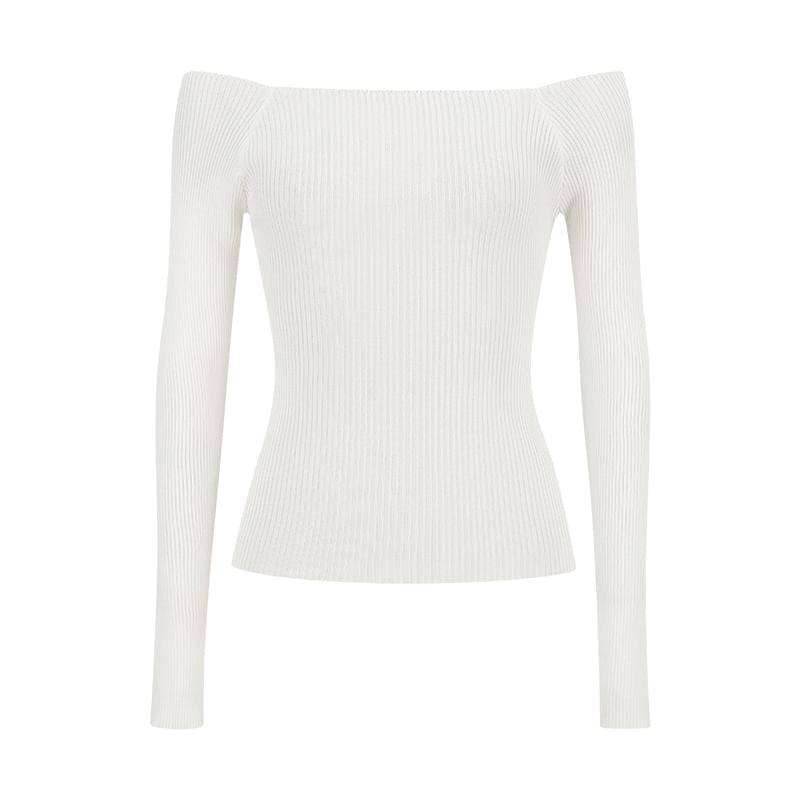 Ribbed Off-Shoulder Knit Top with Extended Sleeves