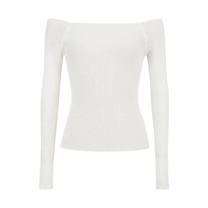 Ribbed Off-Shoulder Knit Top with Extended Sleeves