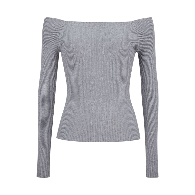 Ribbed Off-Shoulder Knit Top with Extended Sleeves