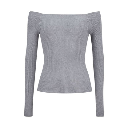 Ribbed Off-Shoulder Knit Top with Extended Sleeves