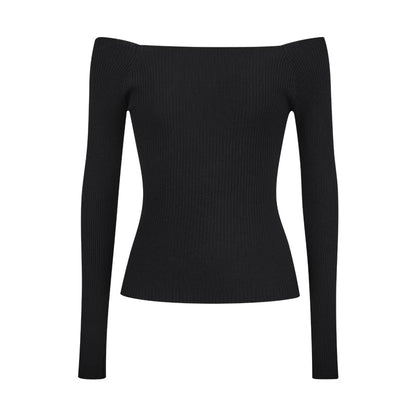 Ribbed Off-Shoulder Knit Top with Extended Sleeves