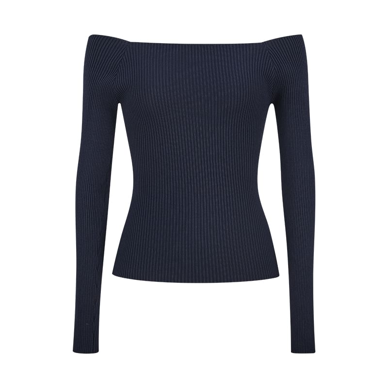 Ribbed Off-Shoulder Knit Top with Extended Sleeves