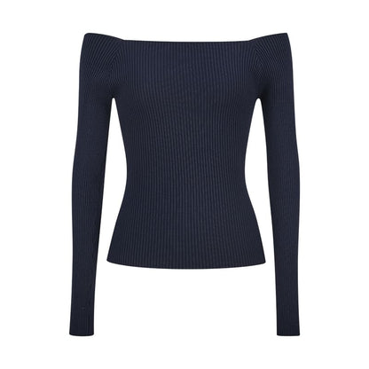 Ribbed Off-Shoulder Knit Top with Extended Sleeves