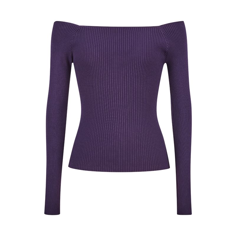 Ribbed Off-Shoulder Knit Top with Extended Sleeves