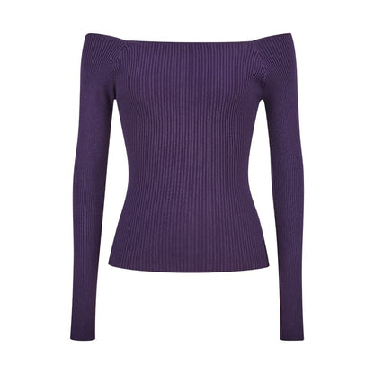Ribbed Off-Shoulder Knit Top with Extended Sleeves