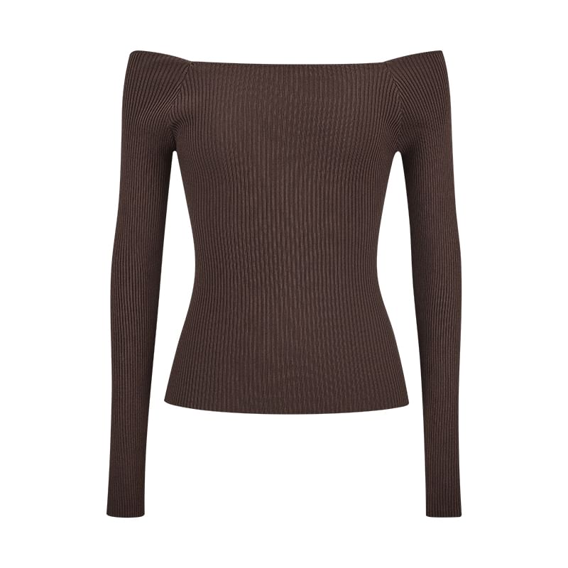 Ribbed Off-Shoulder Knit Top with Extended Sleeves