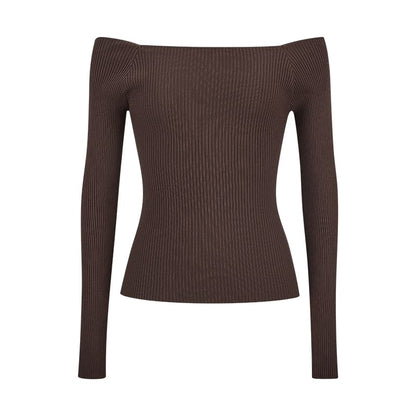 Ribbed Off-Shoulder Knit Top with Extended Sleeves