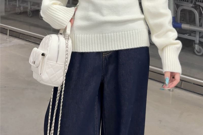 Double-Breasted Off-Shoulder Sweater in Plain Design