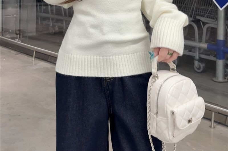 Double-Breasted Off-Shoulder Sweater in Plain Design