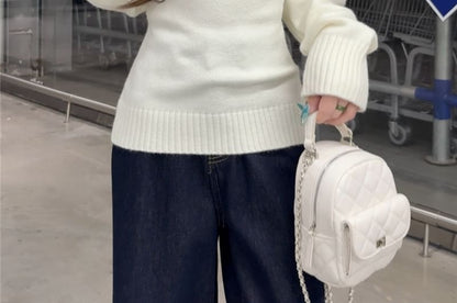 Double-Breasted Off-Shoulder Sweater in Plain Design