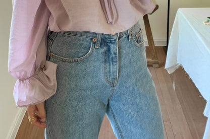 Tie-Front V-Neck Blouse with Puff Sleeves