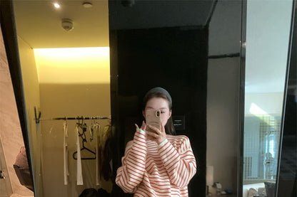 Loose-Fit Off-Shoulder Pullover with Stripes