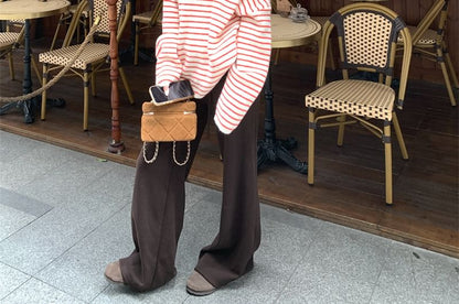 Loose-Fit Off-Shoulder Pullover with Stripes