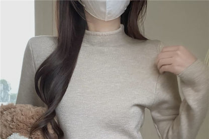 Mock Neck Pullover Knit Top in Solid Color