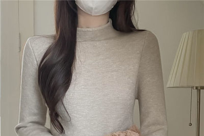 Mock Neck Pullover Knit Top in Solid Color