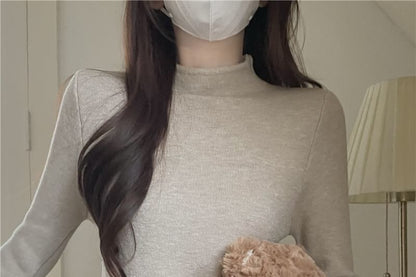 Mock Neck Pullover Knit Top in Solid Color