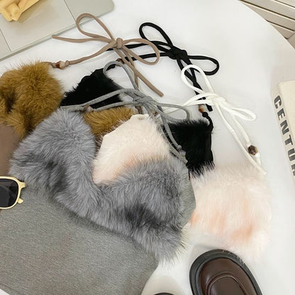 Open-Back Halter Crop with Soft Fluffy Accents
