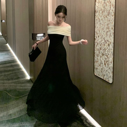 Off-Shoulder Two Tone A-Line Evening Dress