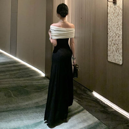 Off-Shoulder Two Tone A-Line Evening Dress