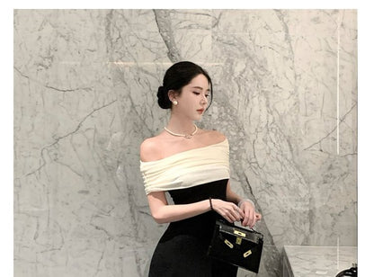 Off-Shoulder Two Tone A-Line Evening Dress