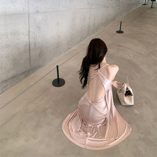 Halter Plain Knot Sheath Evening Dress