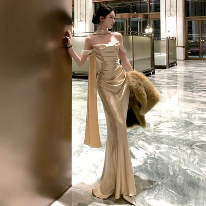 Off-Shoulder Plain Ruched Mermaid Evening Dress