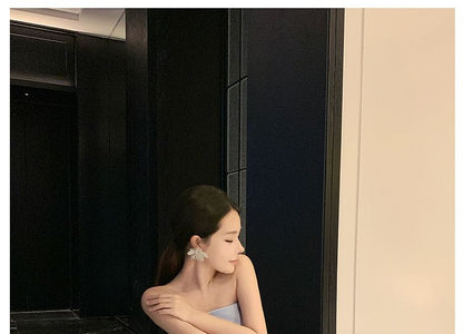 Strapless Plain Open Back Ruffle A-Line Evening Dress