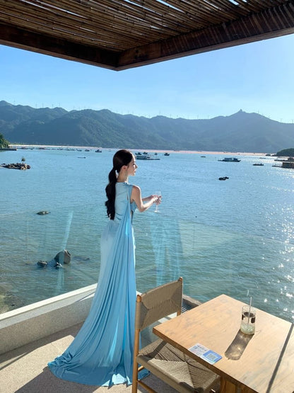 Sleeveless Plain Ruched Cutout Asymmetrical Side-Slit Sheath Evening Dress