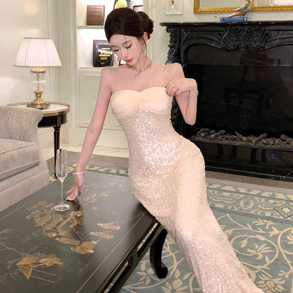 Strapless Sequin Sheath Evening Dress