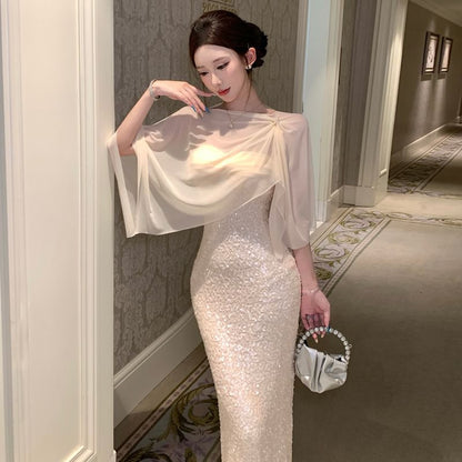 Strapless Sequin Sheath Evening Dress