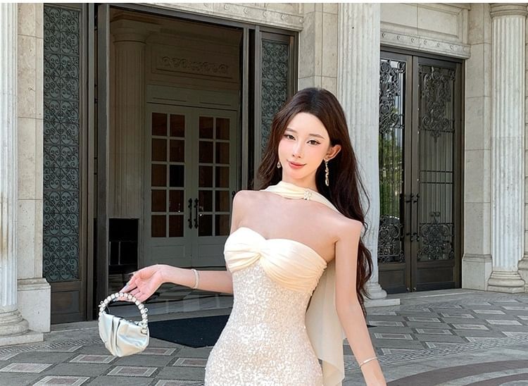 Strapless Sequin Sheath Evening Dress