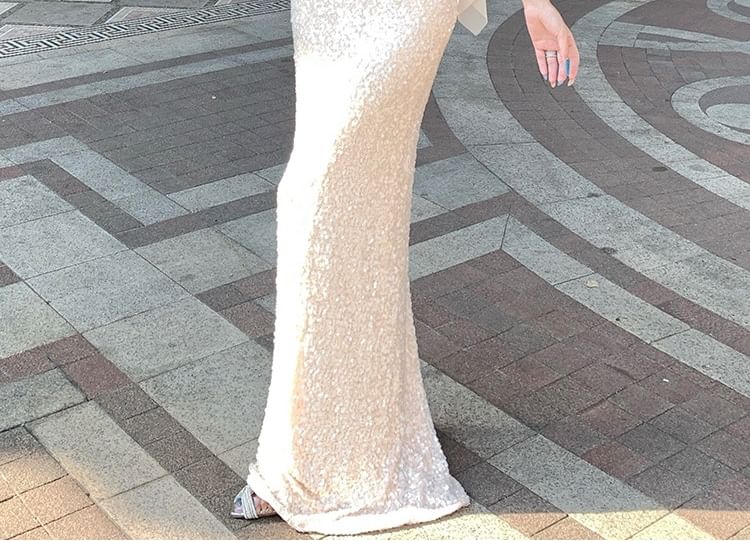 Strapless Sequin Sheath Evening Dress