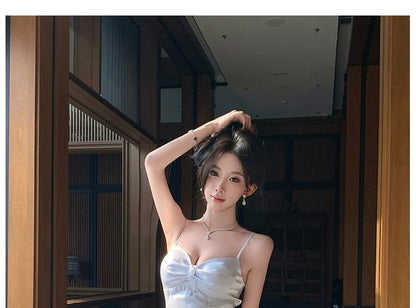 Spaghetti Strap Plain Tiered A-Line Evening Dress