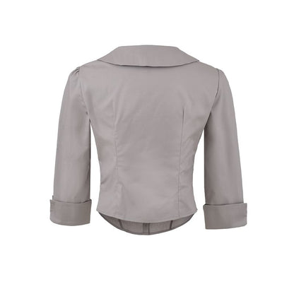 Ruched Collared Crop Blouse with Three-Quarter Sleeves