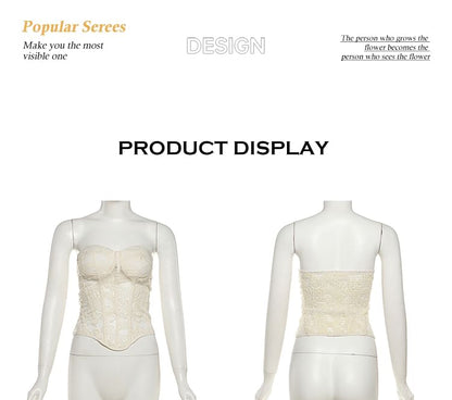 Lace Crop Corset Tube Top with High Waist Fluffy Mini Pencil Skirt