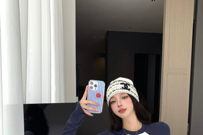 Two-Tone Crewneck Top with Long Sleeves