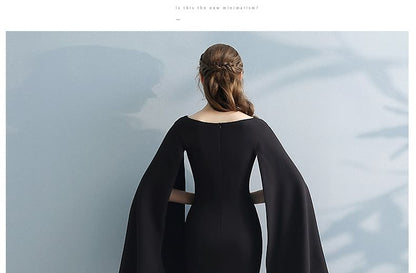 Cape Sleeve V-Neck Plain Slit Trumpet Evening Gown